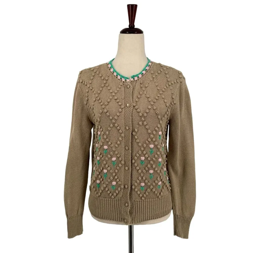 Vintage Coquette Granny Chic Floral Cardigan Kenneth Gordon Lady Wakefield Lisle